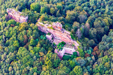 Bird's eye view of Drachenfels Castle in Busenberg in the state Rhineland-Palatinate, Germany