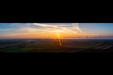 Aerial view of Wind farm Freckenfeld at sunrise in Freckenfeld in the state Rhineland-Palatinate, Germany