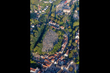 Aerial view of Cemetery of Niederbronn les Bains in Niederbronn-les-Bains in the state Bas-Rhin, France