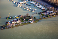 Flooded Waterways and Shipping Office Maxau during Rhine floods in the district Knielingen in Karlsruhe in the state Baden-Wuerttemberg, Germany