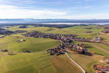 Aerial view of Cemetery in the district Degerndorf in Münsing in the state Bavaria, Germany