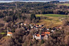 Aerial photograpy of Castle and Chapel of the Immaculate Conception in Eurasburg in the state Bavaria, Germany