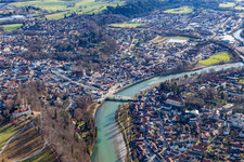 Aerial photograpy of Old town with Isar Bridge in Bad Tölz in the state Bavaria, Germany