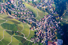 Panorama of the village and the surrounding area with vineyards in the district Büchelbach in Sasbachwalden in the state Baden-Wuerttemberg, Germany