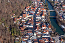 Aerial photograpy of Old town on the Loisach in Wolfratshausen in the state Bavaria, Germany