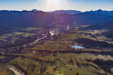 Isar Valley in the morning from the south in Lenggries in the state Bavaria, Germany