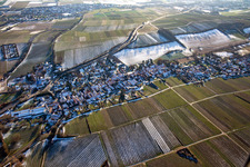 Aerial view of From the northeast in winter when there is snow in Niederhorbach in the state Rhineland-Palatinate, Germany
