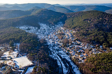 The Sleeping Beauty of the Palatinate in winter with snow in Dörrenbach in the state Rhineland-Palatinate, Germany