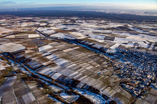 Between Dierbach and Otterbach valleys in winter when there is snow in Oberotterbach in the state Rhineland-Palatinate, Germany