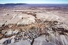 Aerial view of From the south in winter in the snow in Göcklingen in the state Rhineland-Palatinate, Germany