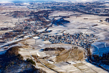 Keschdebusch vineyard from the west in winter with snow in Birkweiler in the state Rhineland-Palatinate, Germany