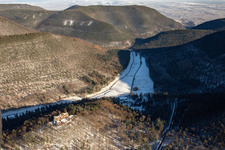 Modenbachtal from the southwest in winter with snow in Ramberg in the state Rhineland-Palatinate, Germany