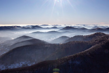 Palatinate Forest from the north in winter with snow in Eußerthal in the state Rhineland-Palatinate, Germany