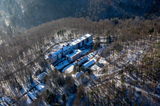 Specialist clinic Eußerthal from the north in winter with snow in Eußerthal in the state Rhineland-Palatinate, Germany from above