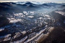 From the northeast in winter when there is snow in the district Queichhambach in Annweiler am Trifels in the state Rhineland-Palatinate, Germany