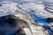 Aerial view of From the west in winter when there is snow in Ranschbach in the state Rhineland-Palatinate, Germany
