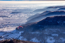 Paragliding over Neukastel Castle ruins in Leinsweiler in the state Rhineland-Palatinate, Germany
