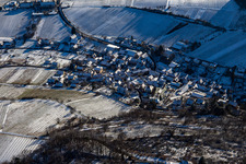 From the north in winter when there is snow in Leinsweiler in the state Rhineland-Palatinate, Germany