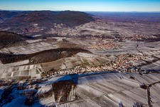 Mandelhein behind Ranschbach from the south in winter in Birkweiler in the state Rhineland-Palatinate, Germany