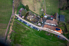 Oblique view of Country Restaurant Burrweiler Mühle am Modenbach in Burrweiler in the state Rhineland-Palatinate, Germany