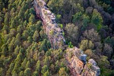 Oblique view of Luger Geiersteine in Lug in the state Rhineland-Palatinate, Germany