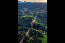 Aerial view of Corridor through the Palatinate Forest for the reconstruction of the 51 km section of the Trans-Europe Natural Gas Pipeline (TENP-III from the Netherlands to Switzerland) between Mittelbrunn and Klingenmünster in Schwanheim in the state Rhineland-Palatinate, Germany