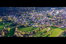 Aerial view of From the northeast in Hauenstein in the state Rhineland-Palatinate, Germany
