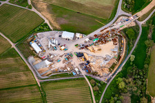 Bird's eye view of Construction site of the eastern tunnel portal for the Astrid Tunnel for the underpass and bypass of Bad Bergzabern between B38 (Weinstraße) and B427 (Kurtalstraße) in Dörrenbach in the state Rhineland-Palatinate, Germany