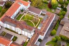 Oblique view of Palatinate Hospital for Psychiatry and Neurology "Landeck" with Department of General Psychiatry and Addiction Disorders – Clinic for Psychiatry, Psychosomatics and Psychotherapy, Clinic for Forensic Psychiatry, Clinic for Gerontopsychiatry, Psychosomatics and Psychotherapy, Clinic for Neurology, Clinic for Psychiatry, Psychosomatics and Psychotherapy, Clinic for Child and Adolescent Psychiatry, Psychosomatics and Psychotherapy as well as Institute Outpatient Clinic, Psychiatric Institute Outpatient Clinics – Clinic for Psychiatry, Psychosomatics and Psychotherapy in Klingenmünster in the state Rhineland-Palatinate, Germany