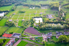 Aerial view of European Cultural Park Bliesbruck-Reinheim Information Center with Roman Tavern, Gallo-Roman Villa of Reinheim and Keltscher Farm in the district Reinheim in Gersheim in the state Saarland, Germany