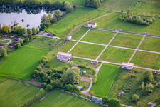 Aerial photograpy of European Cultural Park Bliesbruck-Reinheim Information Center with Roman Tavern, Gallo-Roman Villa of Reinheim and Keltscher Farm in the district Reinheim in Gersheim in the state Saarland, Germany