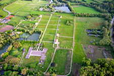 European Cultural Park Bliesbruck-Reinheim Information Center with Roman Tavern, Gallo-Roman Villa of Reinheim and Keltscher Farm in the district Reinheim in Gersheim in the state Saarland, Germany from above
