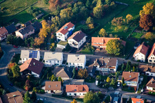 Long Street in the district Schluttenbach in Ettlingen in the state Baden-Wuerttemberg, Germany seen from above