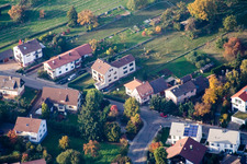 Long Street in the district Schluttenbach in Ettlingen in the state Baden-Wuerttemberg, Germany from the plane