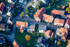 Long Street in the district Schluttenbach in Ettlingen in the state Baden-Wuerttemberg, Germany viewn from the air