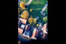 Long Street in the district Schluttenbach in Ettlingen in the state Baden-Wuerttemberg, Germany from a drone