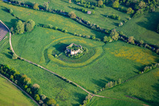 Aerial view of Château du Gerolseck in Niederstinzel in the state Moselle, France