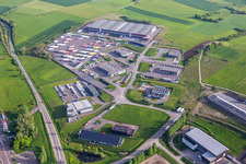 Industrial estate with KIMMEL LOGISTICS, KIMMEL LAVAGE, Dietrich Véhicules and Sarre Union Pl Services - MAN at the Sarre-Union toll station - A4 - Route No. 42 in Thal-Drulingen in the state Bas-Rhin, France