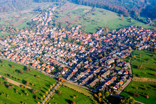Aerial photograpy of Town View of the streets and houses of the residential areas in Schoellbronn in the state Baden-Wurttemberg, Germany