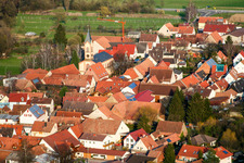 Aerial photograpy of Church building in the village of in the district Ingenheim in Billigheim-Ingenheim in the state Rhineland-Palatinate