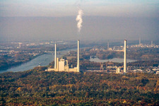 EnBW power plant from the south in the district Daxlanden in Karlsruhe in the state Baden-Wuerttemberg, Germany