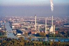 EnBW power plant from the west in the district Daxlanden in Karlsruhe in the state Baden-Wuerttemberg, Germany