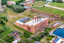 Aerial photograpy of Historical-Technical Museum Peenemünde on rocket construction in World War II in the former power plant in Peenemünde in the state Mecklenburg-Western Pomerania, Germany