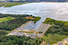 Aerial view of Marina Peenemünde 22 with holiday apartments WELL Marina Peenemünde Resort in Peenemünde in the state Mecklenburg-Western Pomerania, Germany