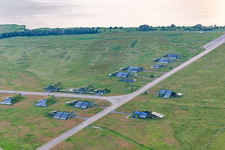 Photovoltaics on old bunkers at Peenemünde Airport in Peenemünde in the state Mecklenburg-Western Pomerania, Germany