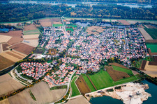 Overview of the town between the lake and the Rhine from the west in Leimersheim in the state Rhineland-Palatinate, Germany