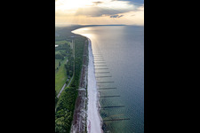Aerial view of Baltic Sea beach at the narrowest point of the island in Koserow in the state Mecklenburg-Western Pomerania, Germany