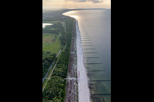 Aerial photograpy of Baltic Sea beach at the narrowest point of the island in Koserow in the state Mecklenburg-Western Pomerania, Germany