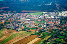 Aerial view of From the west in the district Graben in Graben-Neudorf in the state Baden-Wuerttemberg, Germany