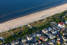 Aerial view of Baltic Sea beach on Dünenstr in the district Ahlbeck U in Heringsdorf in the state Mecklenburg-Western Pomerania, Germany